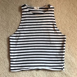 Garage black and white striped crop top